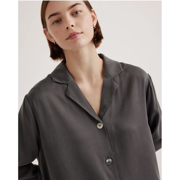 Quince 100% Washable Silk Pajama Long Sleeve Top Charcoal M - Picture 2 of 12